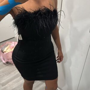 Black Feather Trim Slip Dress